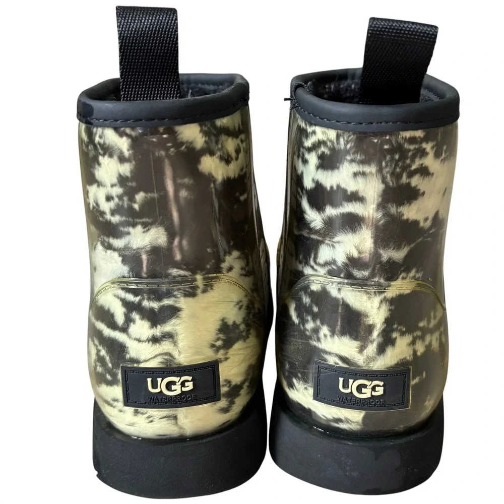 UGG Classic Clear Black Mini Marble Boot Waterproof  Sz 9 Sheepskin Cozy Winter